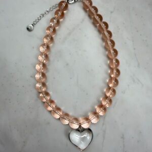 Elegant Pink Beaded Necklace with Heart Pendant